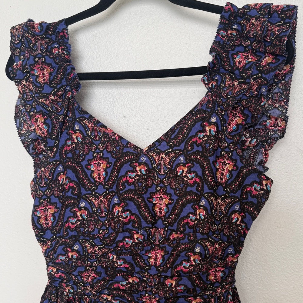 Caroline Constas Navy Pansy Print Smocked Sleeveless Maxi Dress Size XS NWOT - Picture 5 of 10